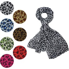 NEW Animal Leopard Print Scarf Shawl Wrap Stole Chiffon Large Long Soft Light UK