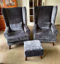 2 Grey arm chairs and a foot