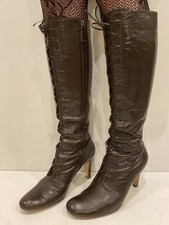 Marks & Spencer Brown Leather Knee High Lace Up Boots Steampunk Victorian UK6