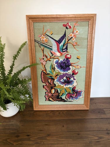 Vintage framed bird tapestry - vintage,