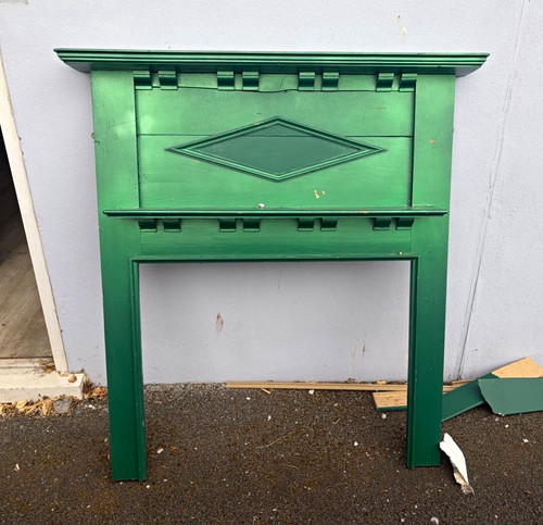 Green painted wooden fireplace - wooden,