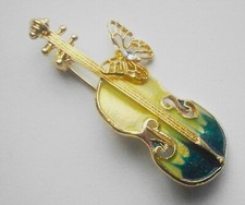S450)  Enamel Violin Music instrument gold tone badge Brooch pin