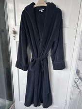 Men’s White Company Grey Cotton Rich Towelling Robe Hood & Belt Size Small