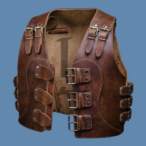 Men brown leather vest - leather,