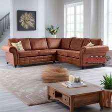 Oakley Large Corner Sofa Tan Brown Grey Chesterfield Suede Leather 5 Seater