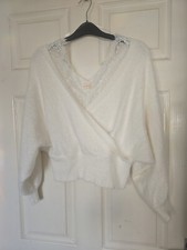 Exquiss's Soft Wrap Jumper With Lace Underlay Ivory Size S New (Ref56)