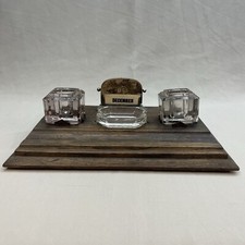 Vintage Inkwell Stand With Calendar Antique Desk Tidy Writing Box With Inkwells