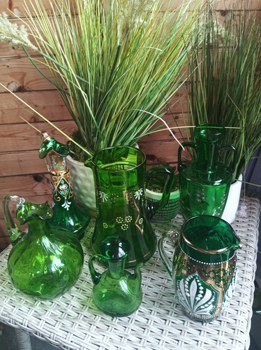 Green glass jugs - glass,