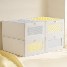 4PCS Linen Storage Boxes Fabric Closet Organizers Storage Baskets for Clothes