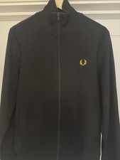 Fred Perry Zip up Tracksuit top - Black with Burgundy & Gold Arm trim (small)