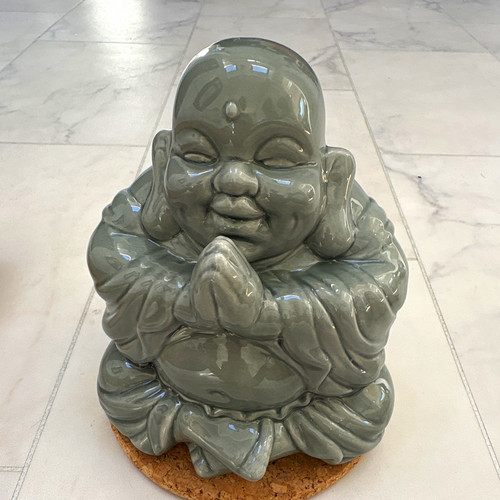 Grey glazed ceramic buddha - ceramic,