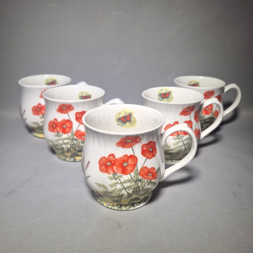 Crown poppy mugs bone china - crown,