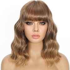 Wavy Wig with Bangs Dark Brown