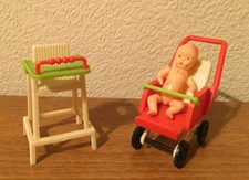 Vintage West Germany Bruder Plastic Dolls House Pushchair Highchair Lot Nursery