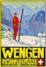 WENGEN   Vacation Holiday  Ski Skiing  Travel  Poster Print Retro Wall Art