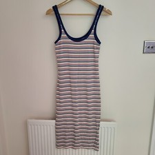 Zara Size S White Blue Red Stripe Stretch Tank Midi Dress