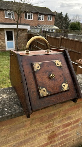 Antique oak coal scuttle - oak, with