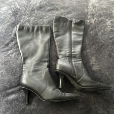 Women's Leather Zipped Calf Length Black Boots Stilleto Heel UK Size 6