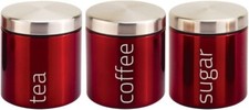 Set of 3 Tea Coffee Sugar Kitchen Storage Canisters Jars Pots Containers Tins 