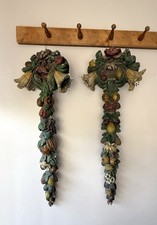 RARE PAIR Early 20thC French Chateau Plaster Floral Swags Wall Lights Sconces