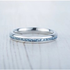 Full Eternity 1.00Ct Round Aquamarine Wedding Band 14k White Gold Over Size J-W