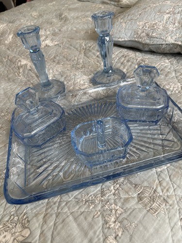 Vintage blue glass dressing - vintage,
