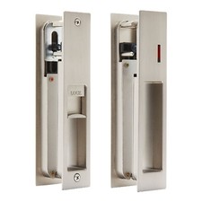 Sliding Door Lock Set with Indicator for Bathroom Door - Satin Nickel