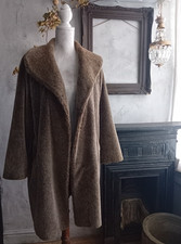 1950's Style Faux Fur Coat Tan Grey Flecked Shawl Collar Raglan Sleeves UK 12