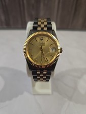 Rare Bulova Super Seville Calender Quartz Two Tone Gold Dial Vintage Watch Men