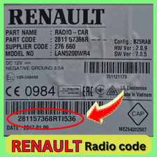 Unlock Code for Renault Master Clio Trafic Megane Twingo Scenic Modus Radio Code