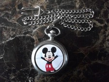 MICKEY MOUSE CHROME POCKET WATCH WITH CHAIN (NEW)