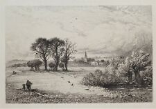 MEADOWS AT MARLOW, Buckinghamshire E.P.Brandard etching antique print 1880