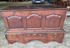 Antique Georgian Large 3 Panel Oak Mule Chest Coffer Storage Chest Drawers