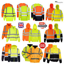 Hi Vis Viz Hoodie Bomber Jacket Sweatshirt Long Sleeve Two Tone Safety Workwear