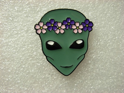 Alien woman pin badge flowers - badge.,