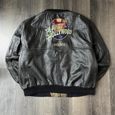 Vintage XL 90s Full Zip Up Planet Hollywood Reversible Leather Bomber Jacket