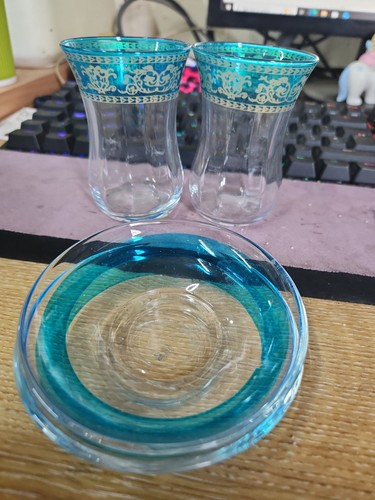 Turkish tea glasses teal - turkish,