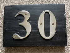 VINTAGE WOODEN SIGN/Plaque Door Sign Silver Metal Numbers Shed Art Home made