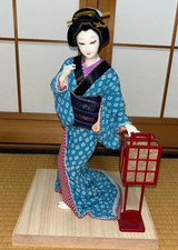 Japanese KIMONO doll GEISHA carrying ANDON Antique style w/ Stand h16.9" #207
