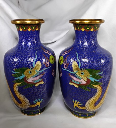 Pair vintage chinese cloisonne - pair,