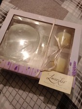 Lavender Relaxing Oil Burner Set. Fragrance Oil Burner with Two Candles Gift Set