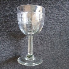 EDWARDIAN "GREEK KEY OR MEANDER" ETCHED SHERRY GLASS CIRCA 1910