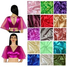 Readymade Satin Saree Blouse Ruffle Sleeve Stitched Choli Ethnic V Neck Crop Top