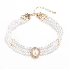 Wedding Suite Beads Choker Necklace 4 Rows Choker Simulated Pearl Rhodium Plated