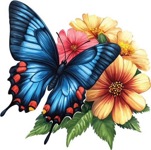 Colour floral butterfly - floral, wall