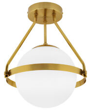 Antique Brass Ceiling Pendant Light Opal Globe Frosted Glass Lamp Shade H3141