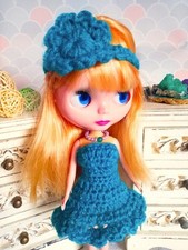 crochet dress and headband for tangkou or blythe doll, free tangkou doll print