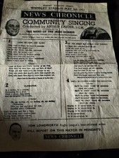 1951 RUGBY LEAGUE CHALLENGE CUP FINAL BARROW V WIGAN SONGSHEET @ WEMBLEY 5TH MAY