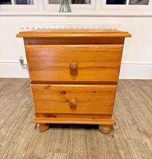 Solid Antique Pine 2 Drawer Bedside Table Cabinet