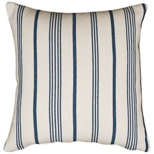 Mykonos Striped Cushion. Nautical Stripes in Marine Blue & White. 17x17" Square